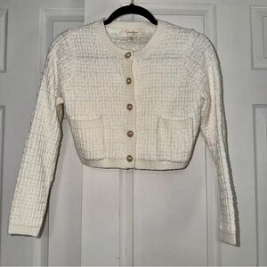 Jessica Simpson Cropped Cardigan with Pearl and Gold Buttons